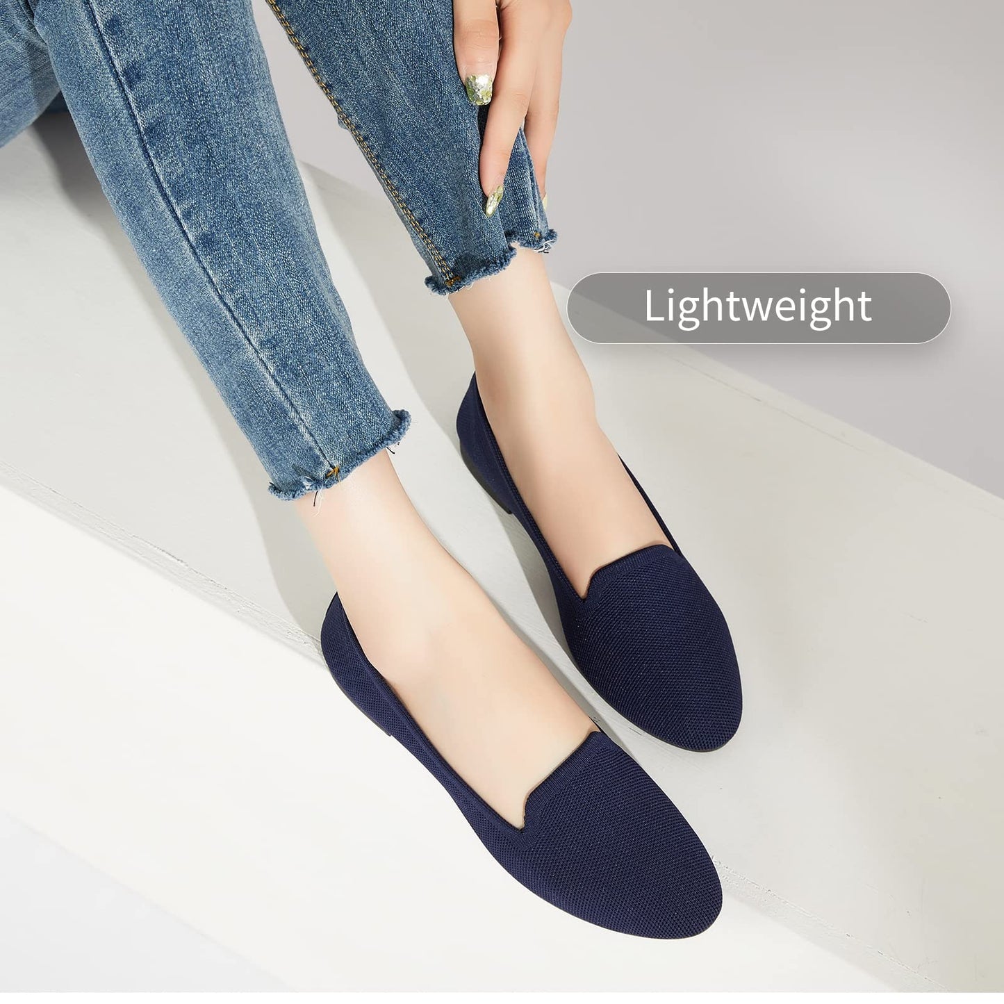 BABUDOG Women's Sparkly Flats Shoes Shiny Mesh Loafers Shoes Soft Memory Foam Flats(Navy.US7)