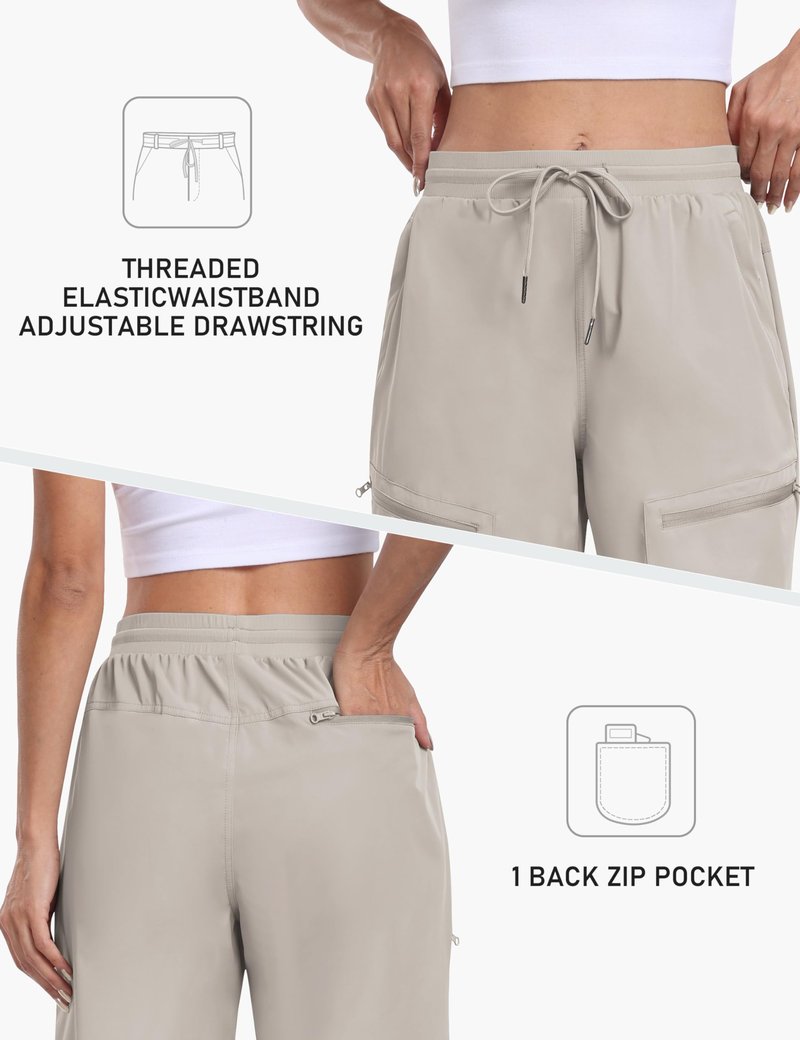 MoFiz Long Shorts for Women Knee Length Quick Dry Half Shorts Women Stretch Womens Long Hiking Shorts Knee Length with Pockets Light Khaki X-Large