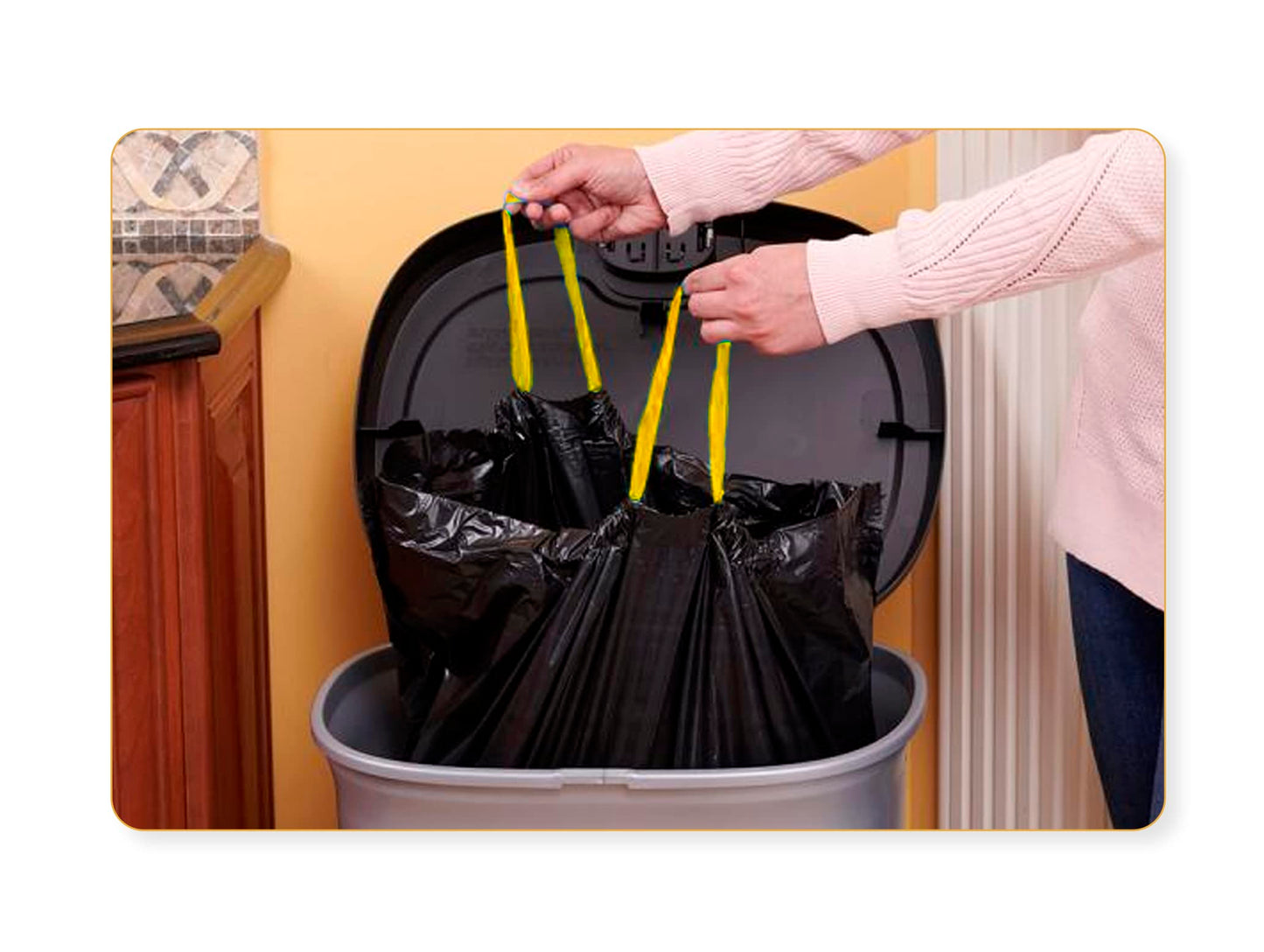 Haya Home 70L litre 40 Drawstring Bin Bags Heavy Duty Swing Bin Liners Black Plastic Refuse Sacks tie top handle large Waste Dustbin Bags for Kitchen Home Office DIY Garden 100% Recycled Material