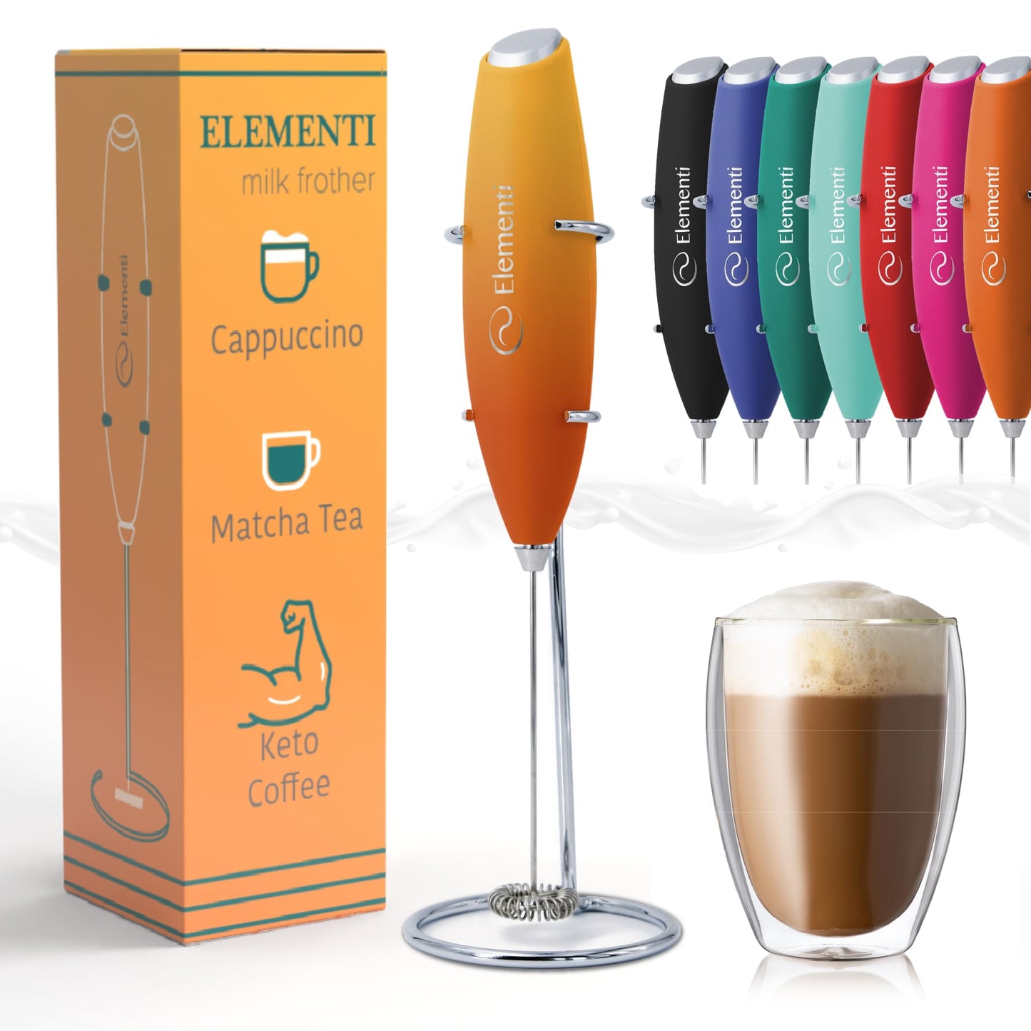 Elementi Portable Electric Milk Frother, Matcha Whisk, Milk Frother for Coffee Frother Electric Hand Blender, Mini Electric Whisk Small Hand Blender (Periwinkle)