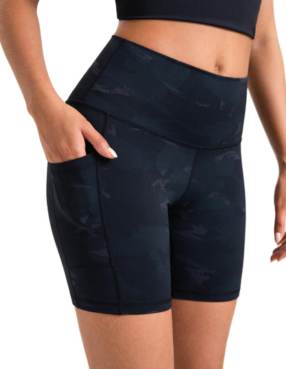Colorfulkoala Women's High Waisted Biker Shorts with Pockets 6" Inseam Workout & Yoga Tights (L, Deep Grey Camo)