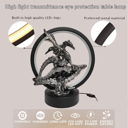 Hmusnwol Dragon Lamp Collectible Decor-Dungeons and Dragons Gifts - 6.15 inch LED Circle Table Lamp for Dragons Lover,Bedroom/Bookshelf/Desk