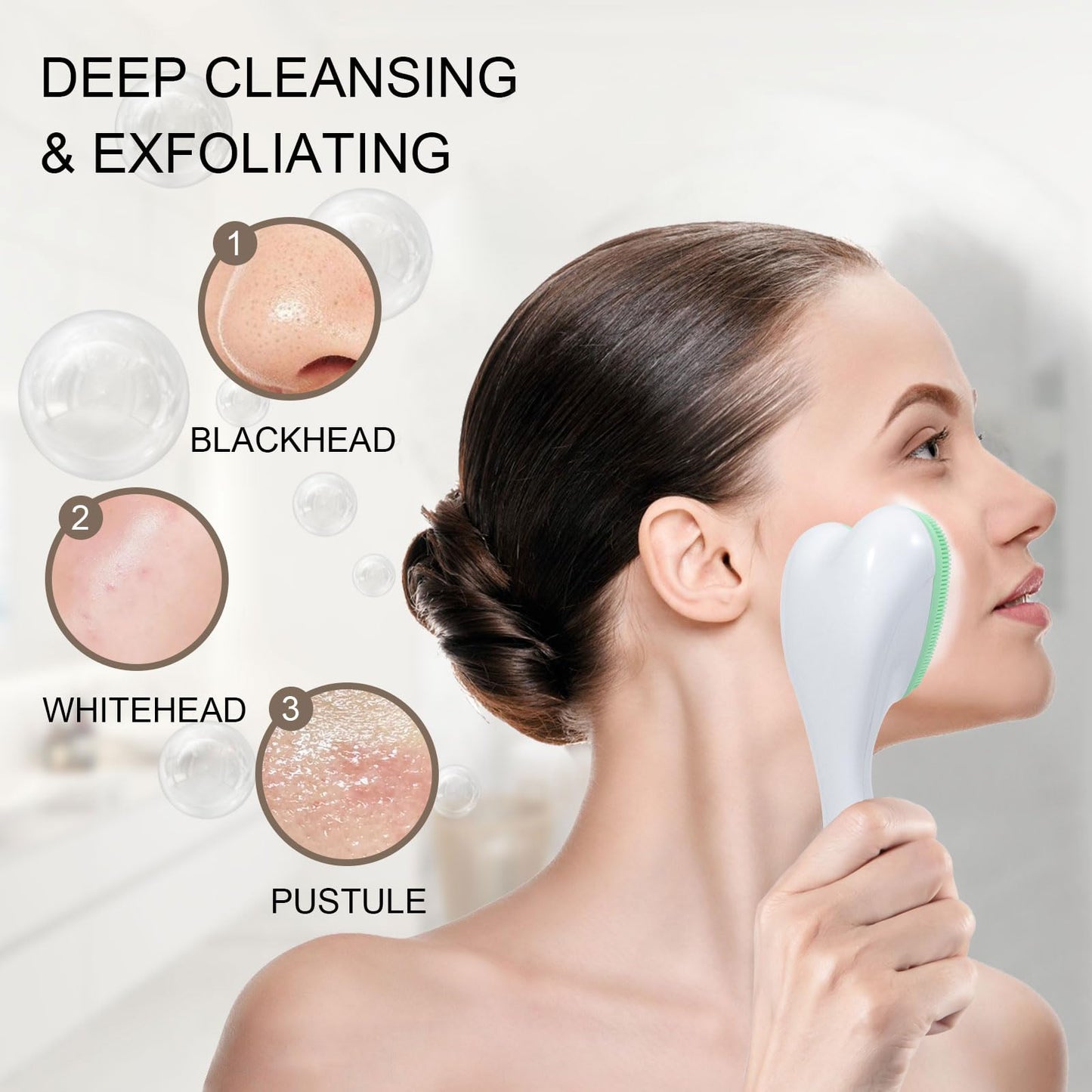 2 Pack Silicone Face Scrubber Exfoliating Brush, Manual Handheld Facial Cleansing Brush Blackhead Scrubber, Soft Bristles Waterproof for Face Skincare (Round-Pink)