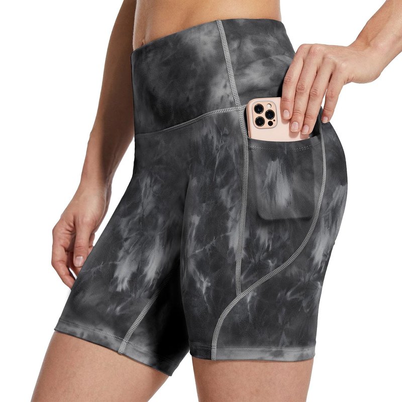 baleaf Biker Shorts Women Yoga Gym Workout Spandex Running Volleyball Tummy Control Compression with Pockets Soft 7" Tie Dye Black M