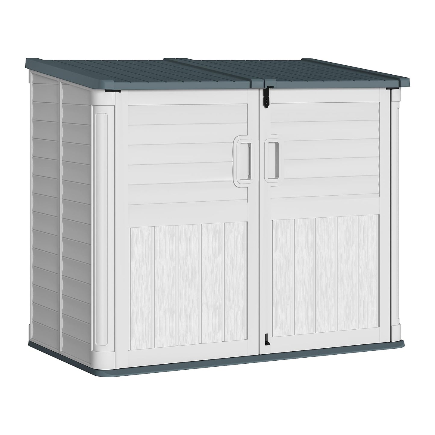 Greesum Outdoor Resin Storage Shed, 34 Cu.ft Horizontal Outdoor Storage Box Waterproof for Garden, Pool Storage, Garbage Cans, Beige