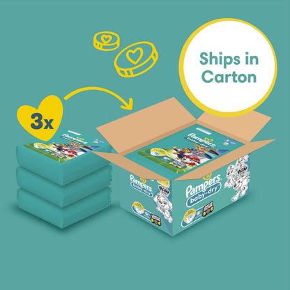 Pampers Baby-Dry Paw Patrol Edition Size 5, 186 Nappies, 11kg - 16kg, Monthly Pack, with A Stop & Protect Pocket to Help Prevent Leaks at The Back