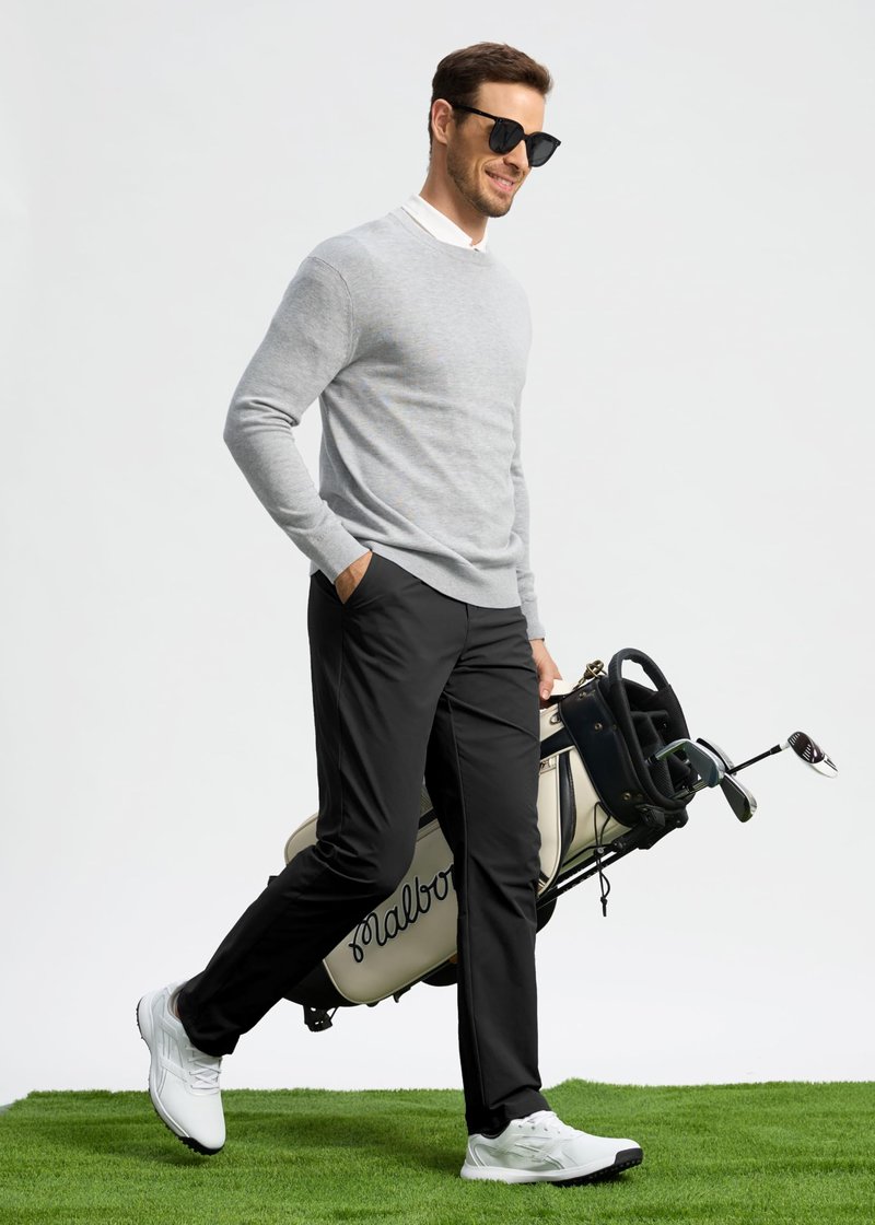 Pudolla Men's Golf Pants Mens Dress Slacks Pants Stretch Work Comfy Pants 32 Quick Dry Casual Trousers with Pockets(Black 36Wx32L)