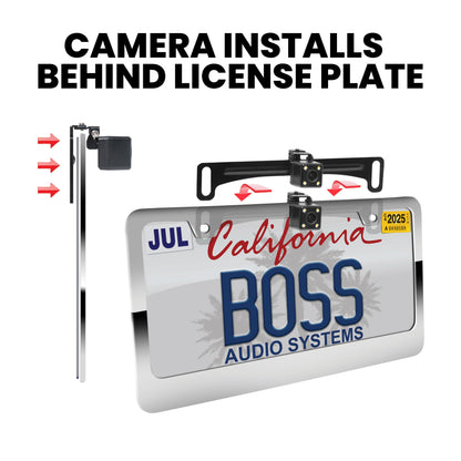 BOSS Audio Systems LPCB40 Reverse Rearview License Plate Backup Car Camera - 170° Wide Angle Rear View, Weatherproof Back Up Cam