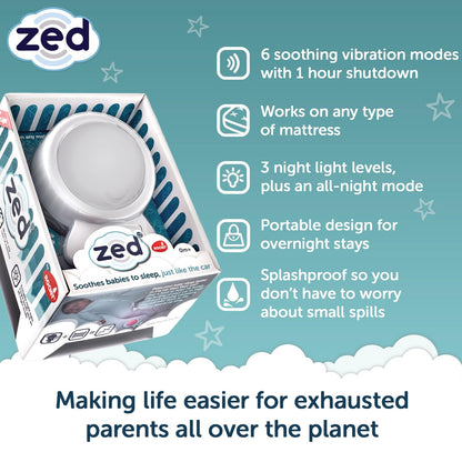 Zed by Rockit Vibration Baby Sleep Aid with Calming Red Night Light - for Baby Cots Cribs & Moses Baskets - 6 Soothing Vibration Settings