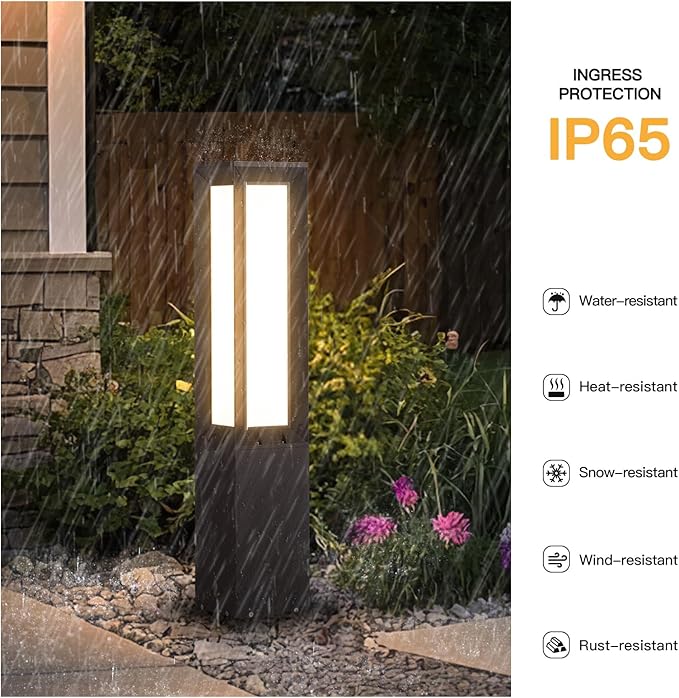 Landscape Path Light Hard Wired, 31.5" Outdoor Pathway Lights AC100-240V, Waterproof Bollard Driveway Lamp, Modern 3000K Standing Lighting Patio Lawn Tall Garden Lantern for Commercial Walkway