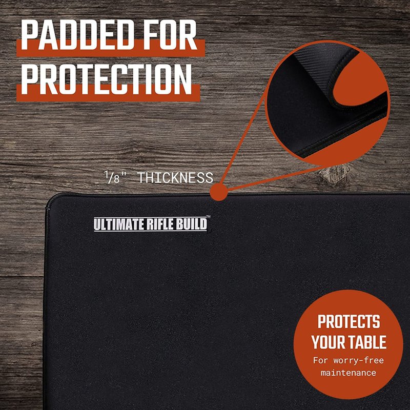 Ultimate Rifle Build Cleaning Mat with Stitched Edges, Non-Slip (12"x36" - with Magnetic Parts Tray)
