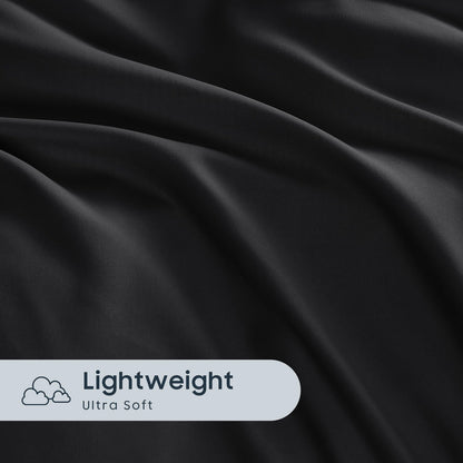 Wake In Cloud - Black Quilt Cover Set, 1000TC Ultra Soft Microfiber Doona Cover Bedding Set in Solid Plain Color (3pcs, Queen Size)