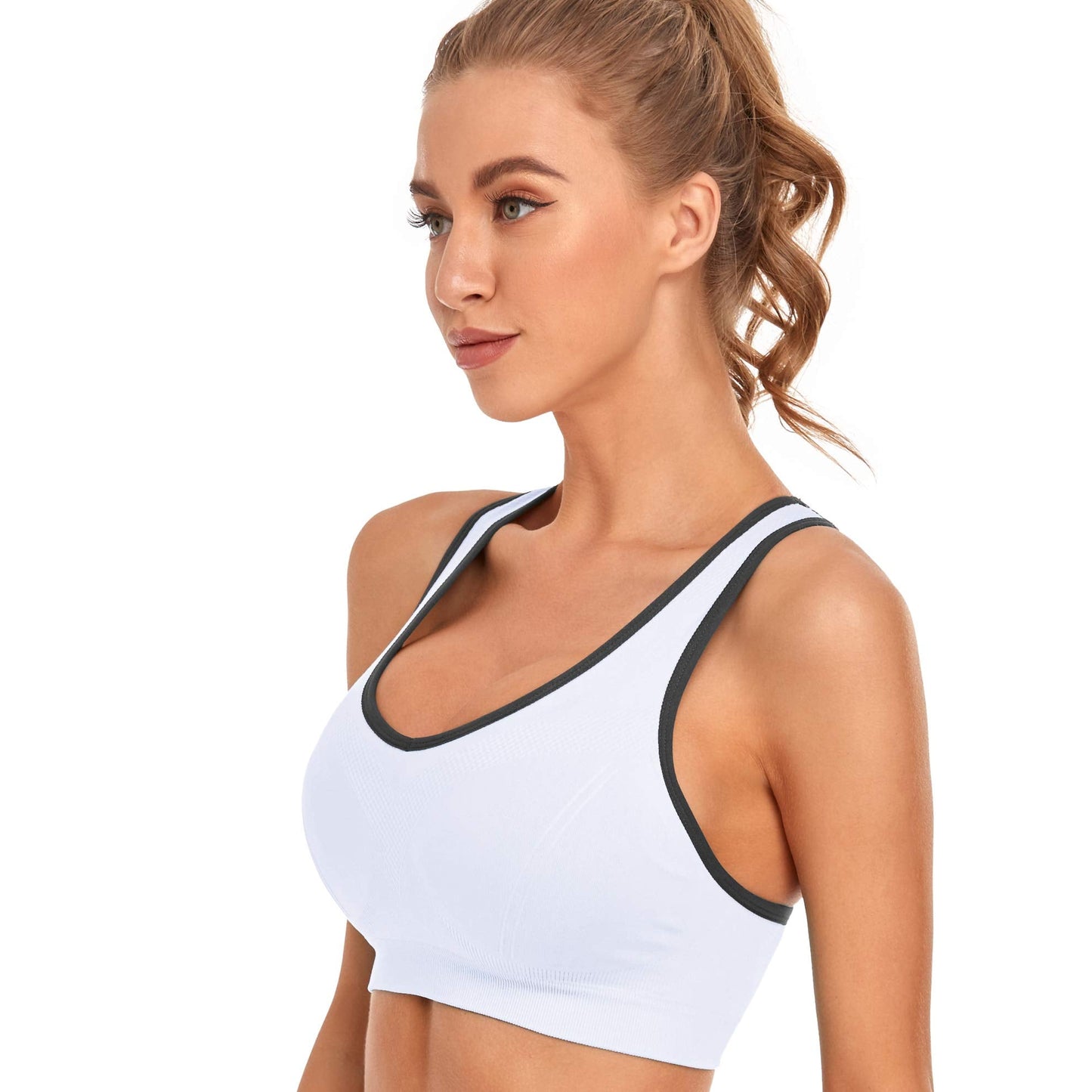 GXXGE Padded Racerback Sports Bras for Women High Impact Workout Yoga Gym Activewear Fitness Bra Black Grey White Large