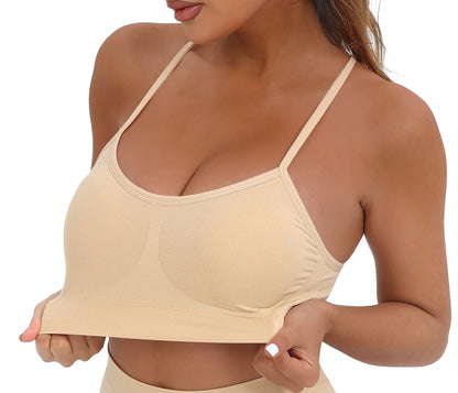 AKAMC Women's Adjustable Strappy Criss Cross Sports Bras Medium Support Workout Yoga Bra 3 Pack,HBB,Large