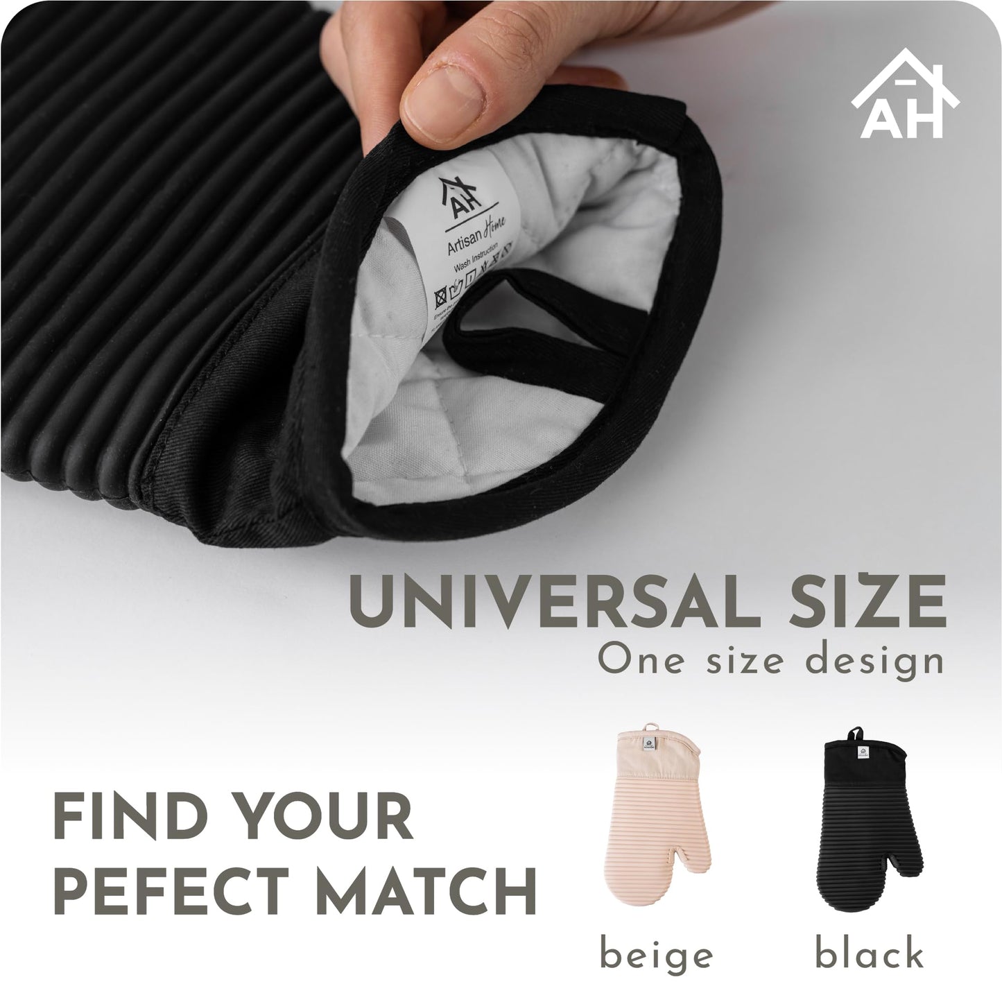 Extra Long Silicone Oven Mitts & Potholders Set - Heat Resistant 500°F Kitchen Gloves with Pot Holders, BPA-Free Waterproof Baking Mitts, Non-Slip Grip, 4-Piece Set, Black