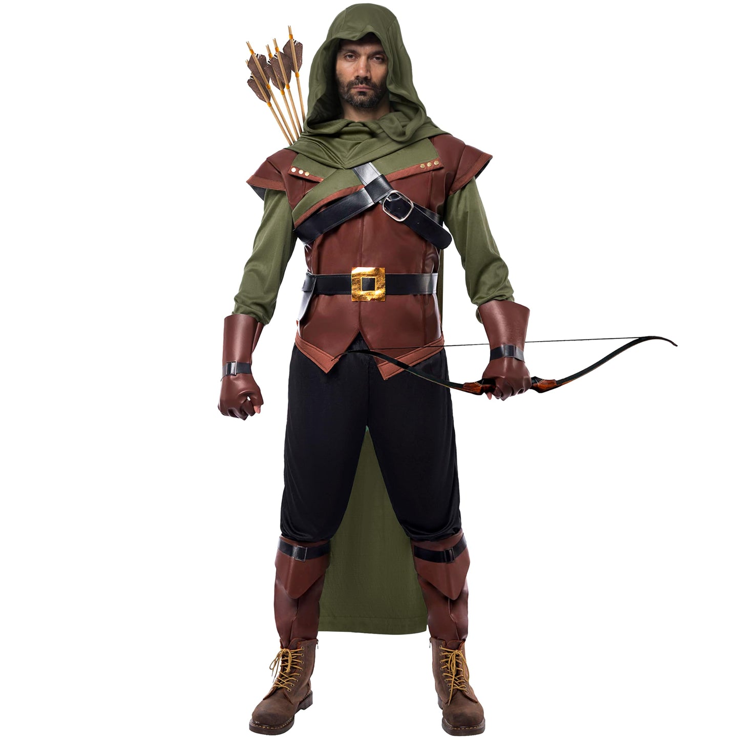 Spooktacular Creations Halloween Robin Hood Costume Men, Green Renaissance Costume Men for Halloween Dress Up Party Cosplay, Cosplay Role Playing Theme Party (Large)