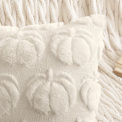 MIULEE Fall Throw Pillow Covers 18x18 Set of 2 Autumn Decorations Beige Pumpkin Accent Pillowcase for Sofa Couch Porch Bed Living Room Soft Plush Faux Fur Halloween Farmhouse Home Decor