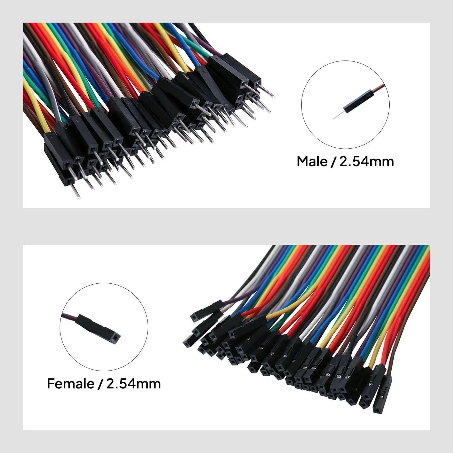 ELEGOO 120pcs Multicolored Dupont Wire 40pin Male to Female, 40pin Male to Male, 40pin Female to Female Breadboard Jumper Ribbon Cables Kit Compatible with Arduino Projects