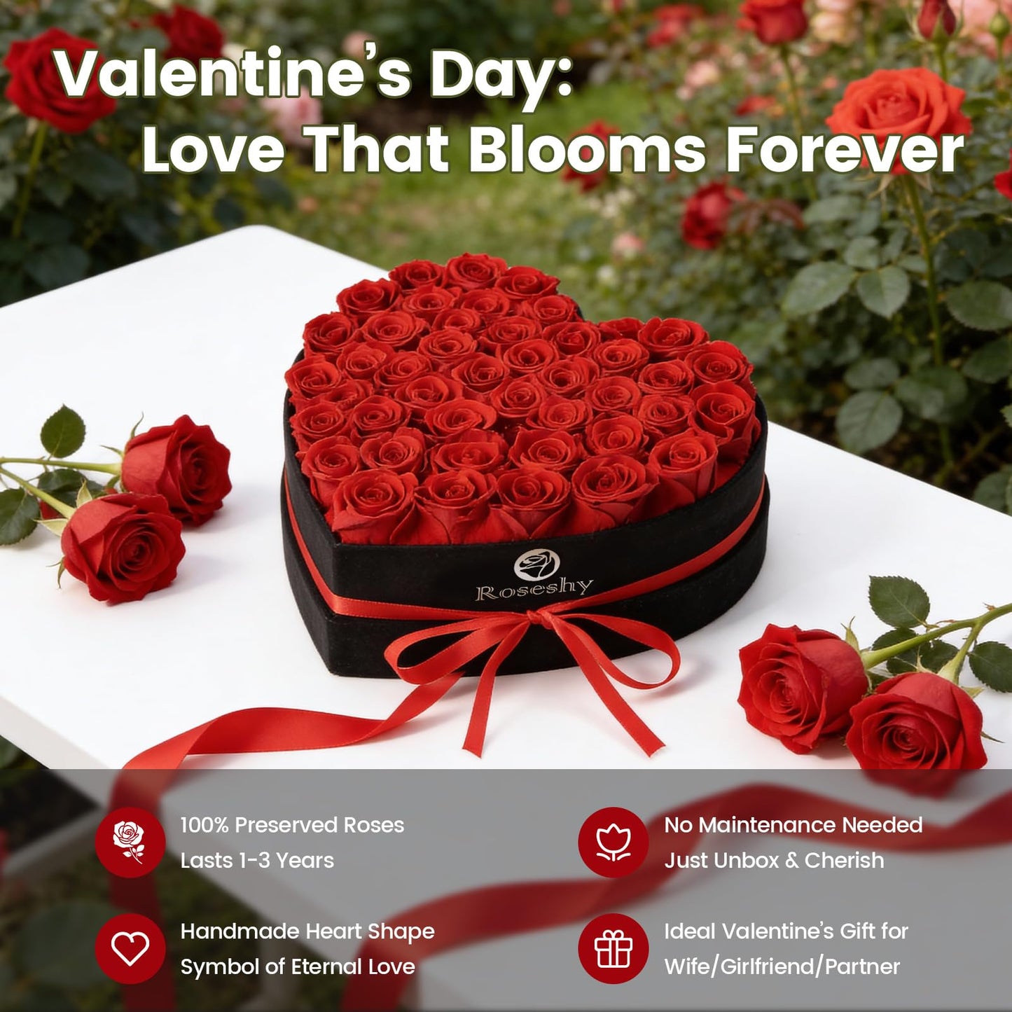 Valentines Day Flowers Roses Gifts for Her,16pcs Red Forever Preserved Roses in Heart Shape Gift Box,Valentines Day Delivery Prime Gifts-Roses Gifts for Women,Mom.
