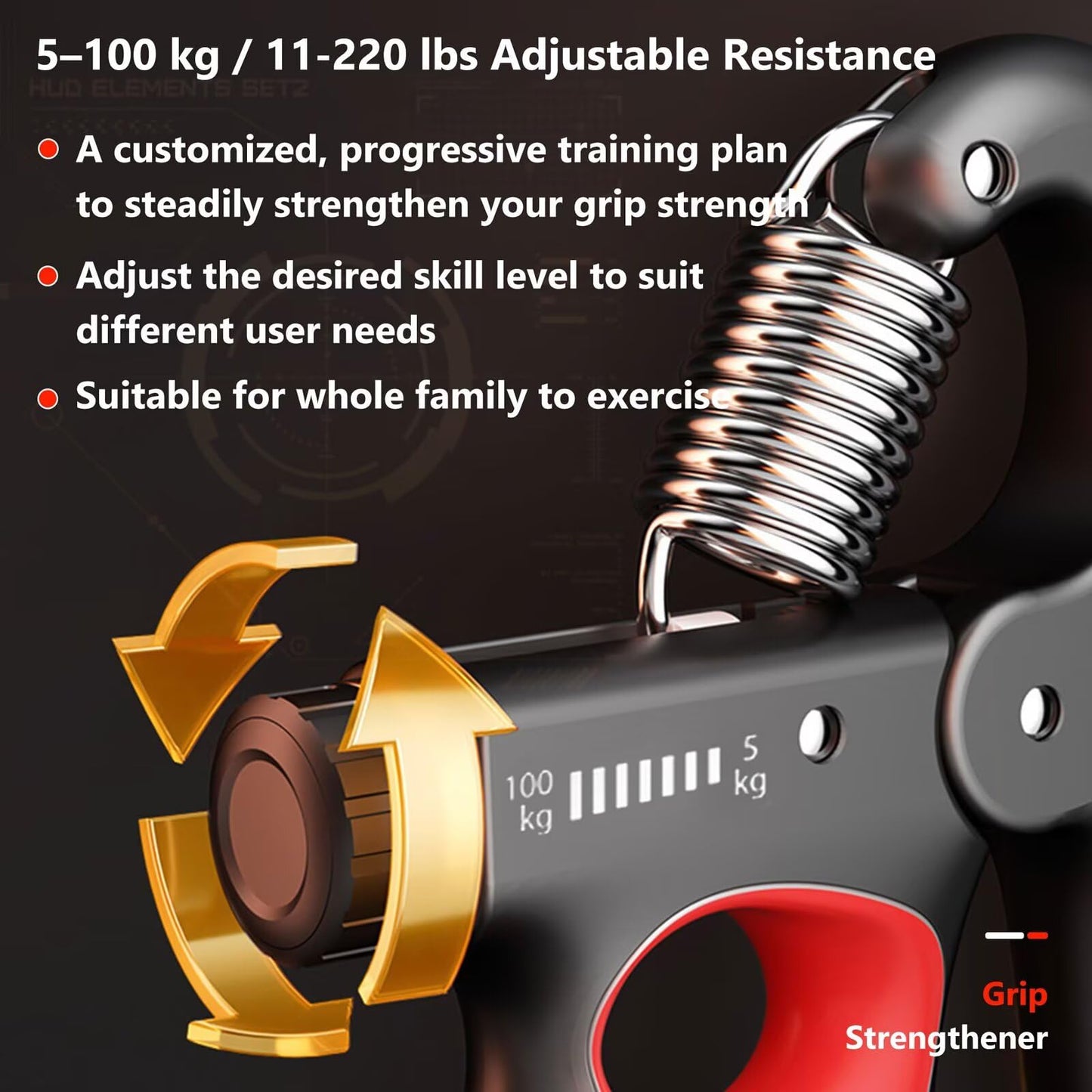 Grip Strength Trainer Forearm Strengthener, 11-222 lbs Adjustable Resistance, Automatic Counting, Ergonomic Design, Ideal Device for Grip Strengthening, Arthritis Relief, Hand Physical Therapy & Rehab