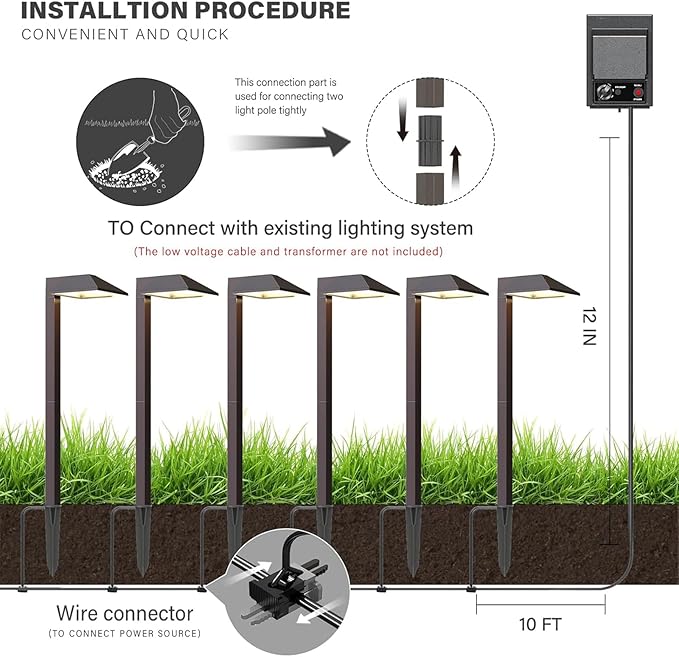 Equinox Outdoor Low Voltage Landscape Lighting 0.6W LED 3100K Warm White Metal 12V Pathway Lights Charcoal Brown 8PK Kits with Connector and Stake (8Pack)