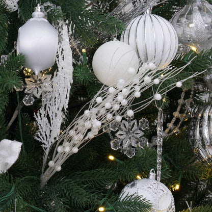SLKING STORE SLK 16-Pack Artificial Glitter Berry Stem Ornaments, Christmas Decorative Glittery Twigs, Picks, Branches for Tree, Wreath, Small Vase, Halloween Party (White)