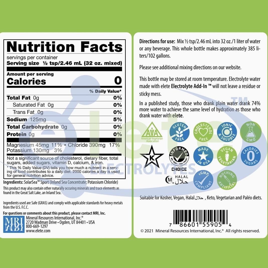 elete Electrolytes | Hydration Drops | Rehydration Drink | Trace Mineral Drops | Recovery | Sports Drink | 480ml Team Refill Bottle | Makes 192 litres | Zero Calories | Zero Sugar