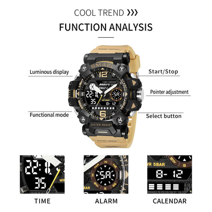 AIMES Men's Watches Tactical Outdoor Sports Waterproof Military Watch Analog Digital Date Multi Function Large Dual Display Mens Wristwatch