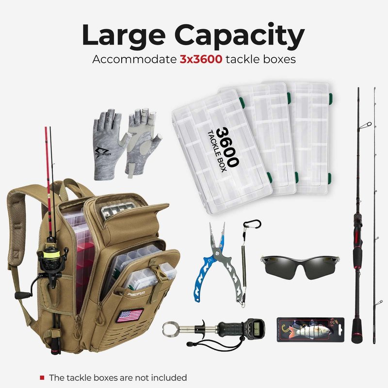 Piscifun Fishing Sling Tackle Bag with Rod & Gear Holder, Lightweight Sling Tackle Storage Bag with Protective Rain Cover, Outdoor Gear for Hiking, Khaki