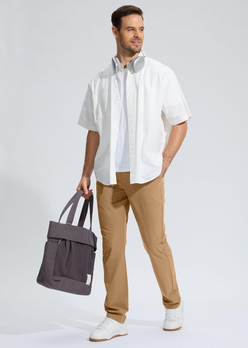 Pudolla Men's Golf Pants Mens Dress Pants Stretch Work Pants 30 Lightweight Quick Dry Slacks Casual Trousers with Pockets(Dark Khaki 38Wx30L)