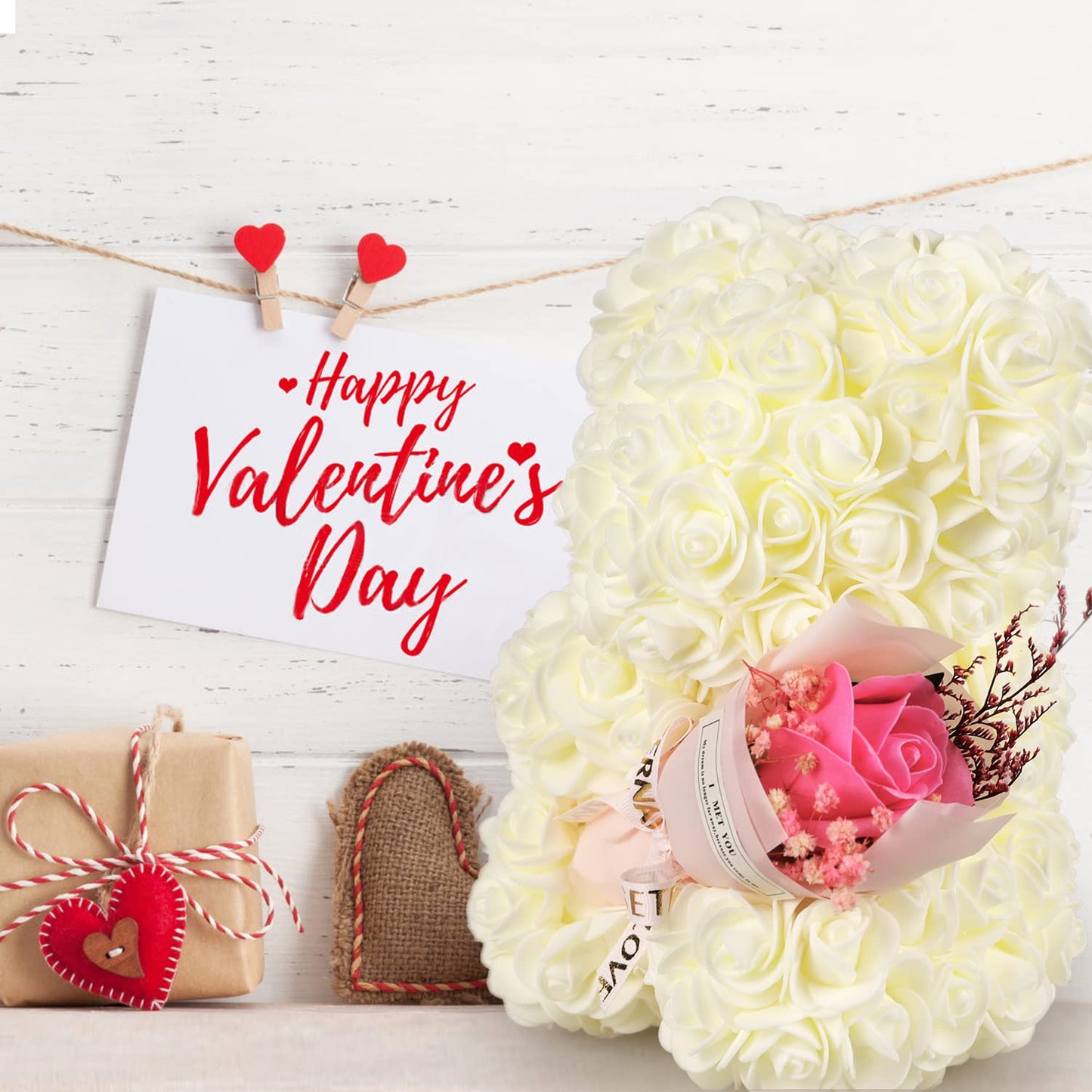 Valentines Day Gifts for Her Rose Bear for Women, Artificial Rose Teddy Bear Birthday Bouquet, Mother's Day Rose Gift, Perfect for Wife, Mom, Grandma (Rose Red)