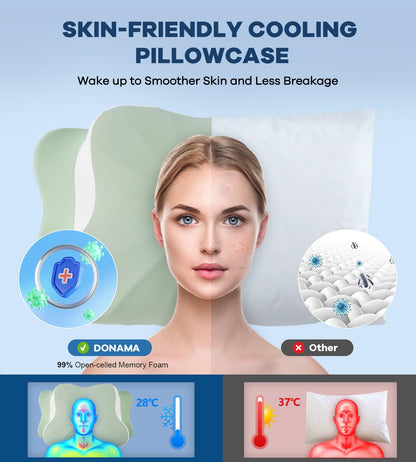 DONAMA Cervical Pillow for Neck and Shoulder,Contour Memory Foam Pillow,Ergonomic Neck Support Pillow for Side Back Stomach Sleepers with Pillowcase