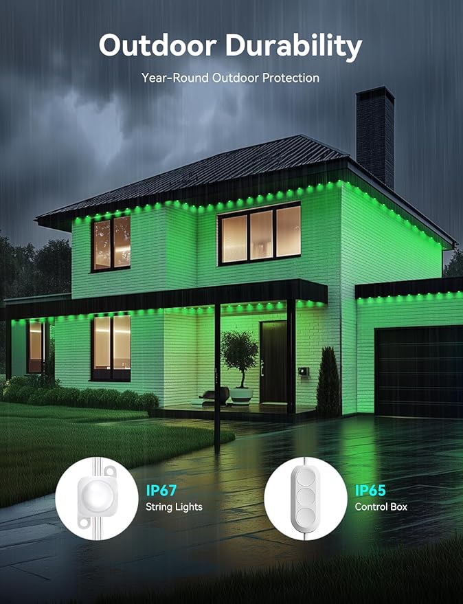 RGB Permanent Outdoor Lights for House, 300FT with 150 LED, IP67 Waterproof LED Lights for Christmas Decorations, Work with Remote, APP