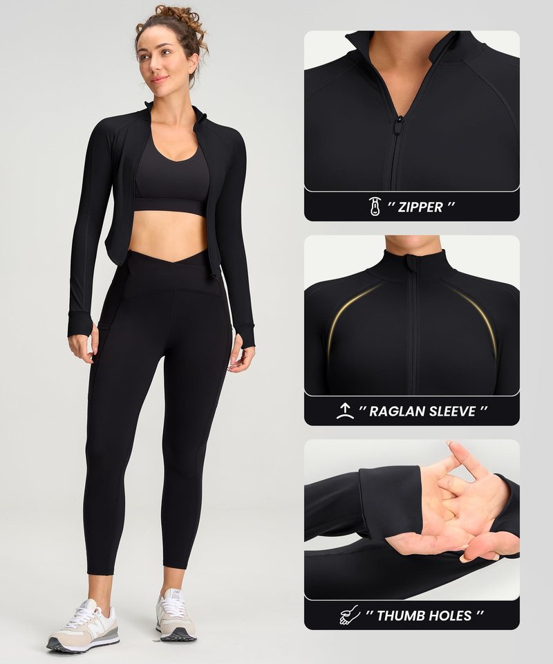 colorskin Womens Zip Up Bbl Jacket Lightweight Cropped Athletic Jacket Track Gym Workout Jackets for Running Yoga Hiking(Black,Medium)