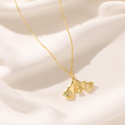 BSGRL Dainty Gold Necklace - 14K Gold-plated Big Flying Bat Animal Necklace for Women 16.5"+2"