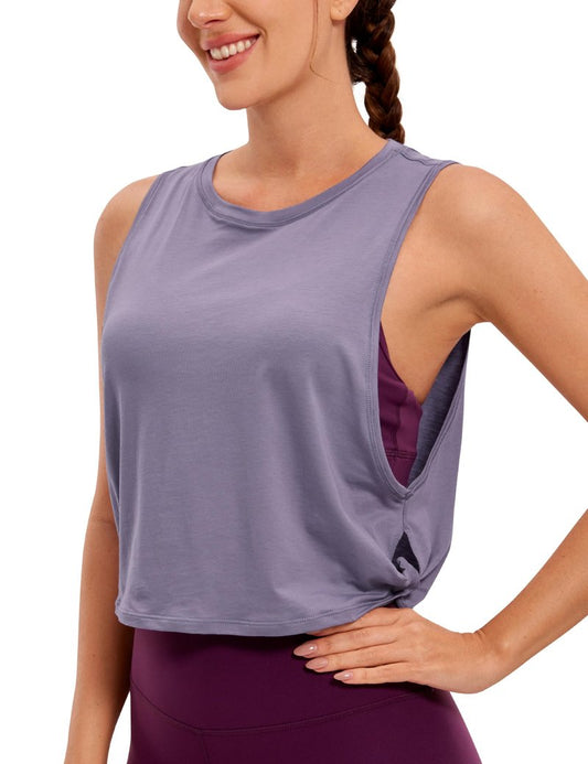CRZ YOGA Pima Cotton Large Armhole Tank Tops for Women - Workout Sport Athletic Yoga Running Gym Loose Crop Sleeveless Shirts Lavender Gray X-Large
