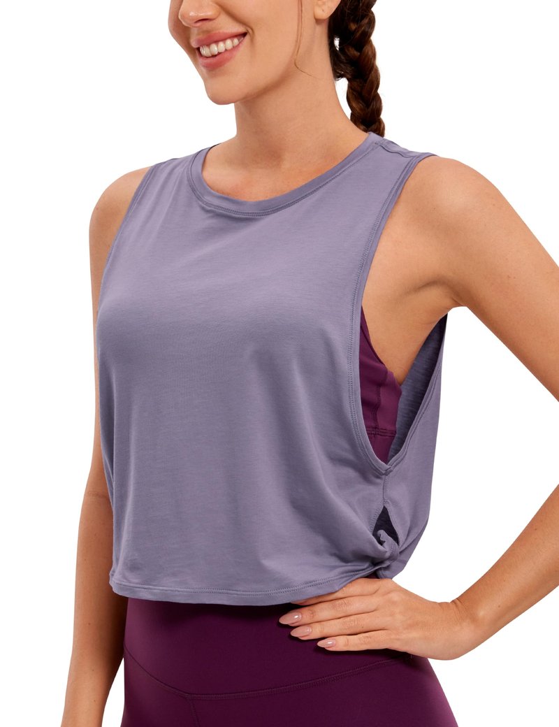 CRZ YOGA Pima Cotton Large Armhole Tank Tops for Women - Workout Sport Athletic Yoga Running Gym Loose Crop Sleeveless Shirts Lavender Gray X-Small