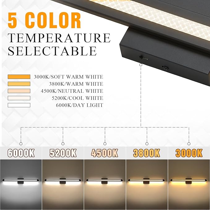 30" Long Vanity Light LED Bar Wall Light Over Bathroom Vanity Mirror Black LED Wall Lamp 5CCT(3000K/3800K/4500K/5200K/6000K) Dimmable Bathroom Wall Mount Lighting