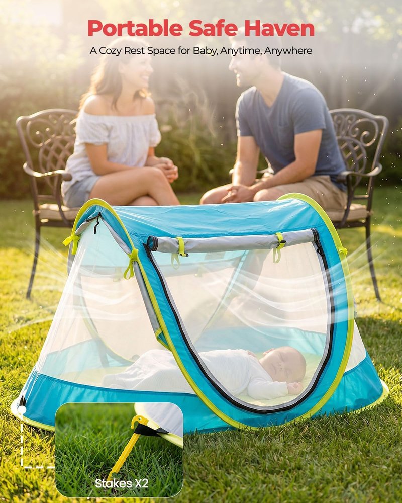 Portable Baby Beach Tent - UPF 50+ Sun Shelter with Mosquito Net | Ideal Pop-Up Kids Travel Tent with Carry Bag & 2 Stakes