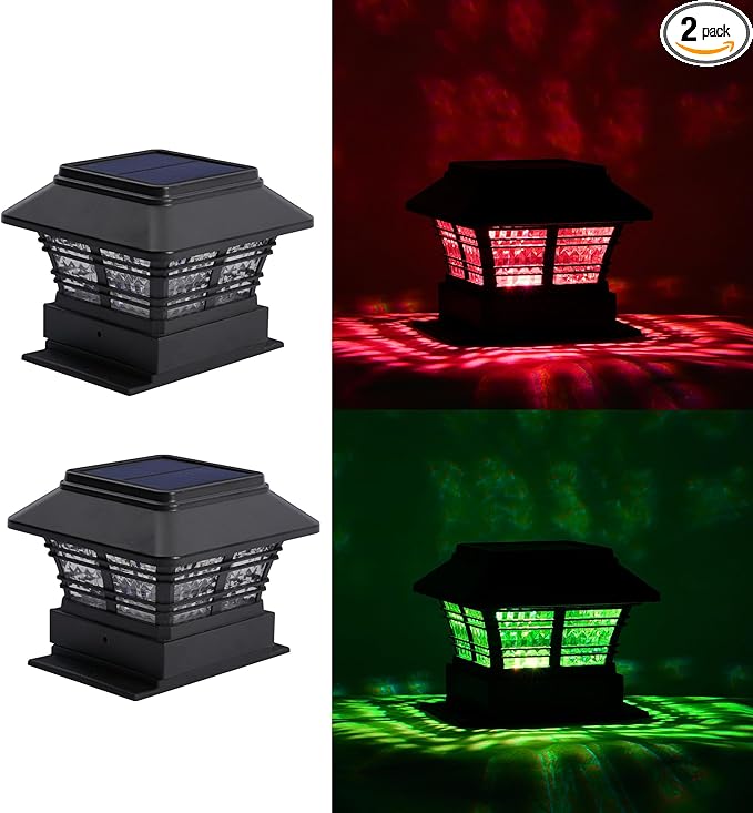 4x4 Solar Post Cap Lights, Color Changing Post Lights for Fence Patio, Waterproof Outdoor Posts Cap LED with RGB & Color Changing Modes (2 Pack)