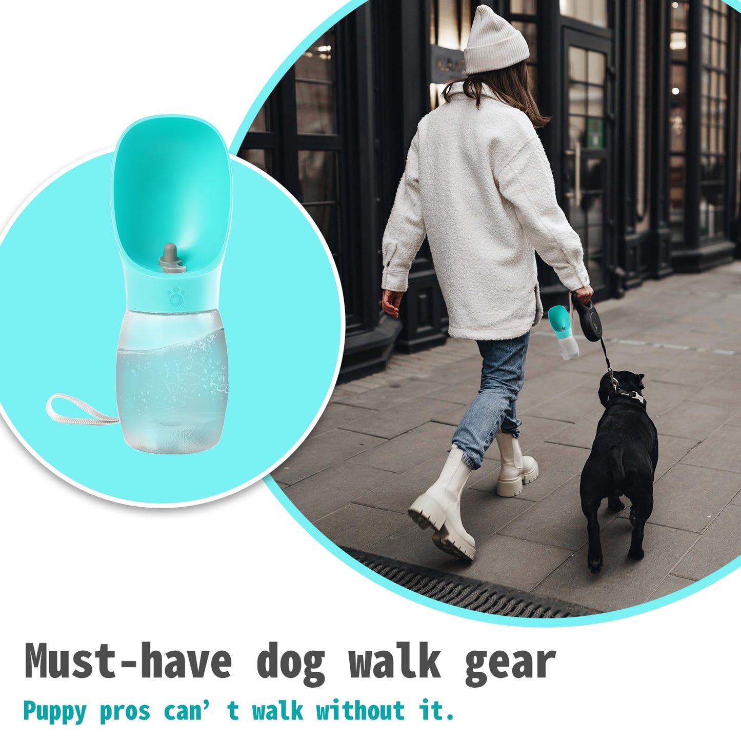 Kalimdor Dog Water Bottle,Leak Proof Portable Puppy Water Dispenser with Drinking Feeder, Dog Walking Accessories for Pets Outdoor Walking, Hiking, Travel, Food Grade Plastic