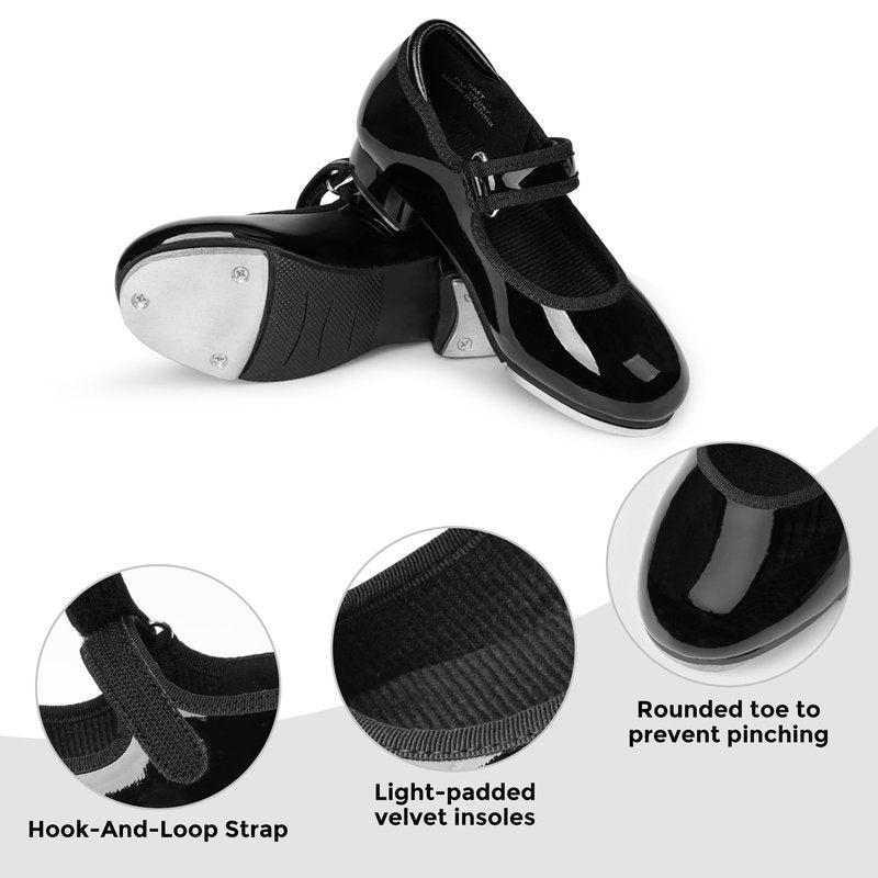 Stelle Tap Shoes for Girls Toddler Boys PU Leather Dance Shoes(Toddler/Little Kid/Big Kid)(Black,12ML)