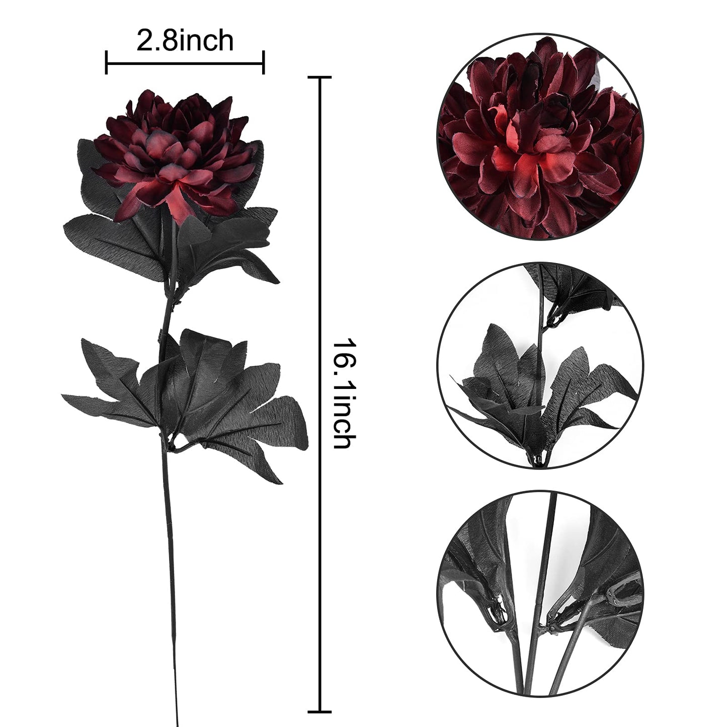 Artflower 10 Pack Artificial Silk Dahlia Bouquet with Long Stem, 16” Wine Red Fake Flower Floral Arrangements Wedding Bridal Bouquet for Halloween Harvest Festival Table Centerpieces Home Decor