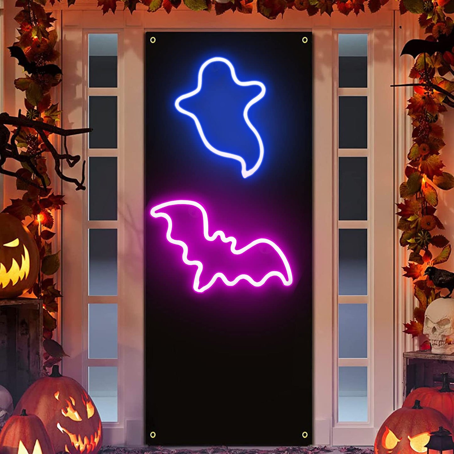 2 Pack Halloween Decoration LEDs Neon Sign Light Ghost Neon Sign Bat Lights Neon Signs Hanging Neon Signs for Halloween Party Decorations Indoor Home Window Decorations(Batteries Not Included)