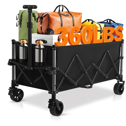 Favoyard Extra Large Collapsible Wagon Carts Foldable 220L & 360LBS Portable Folding Wagons with All-Terrain Wheels & Brakes Heavy Duty Outdoor Utility Carts for Grocery Camping Shopping Sports Garden