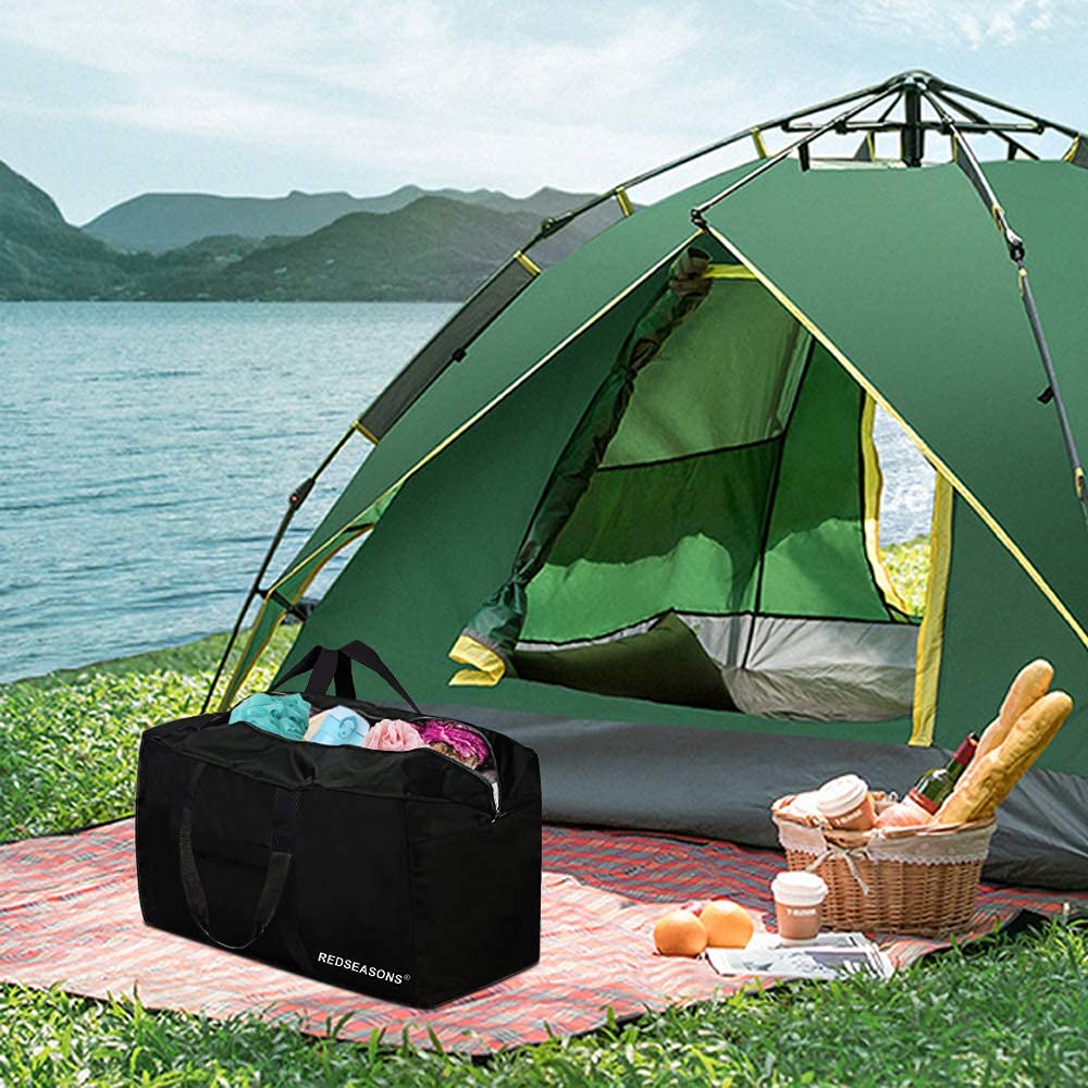 Extra Large, Foldable Travel Bag with Hand Strap, Suitable for Travel, Waterproof Carry Bag, Camping (Black), black