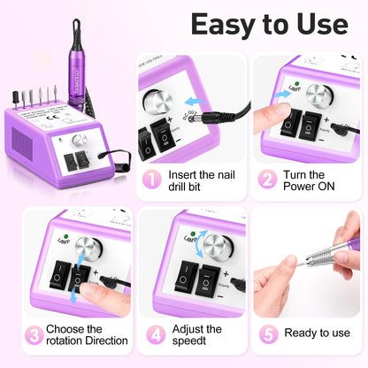 20000RPM Electric Nail Drill Professional Nail File Drill Acrylic Nails Kit for Manicure Gel Nail Polish Remover with 1 Pack of Sanding Bands(Pink)