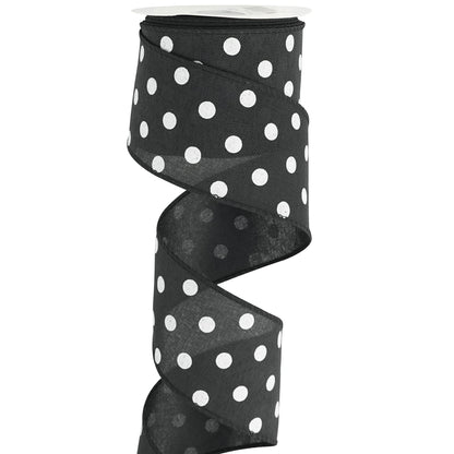 HUIHUANG Black Polka Dot Wired Ribbon, 2.5 Inch X 10 Yards - Black and White Dot Burlap With Wire Edge for Crafts, Fall Wreath Supplies, Gift Wrapping, Basket Bows Decor