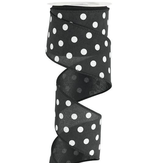 HUIHUANG Black Polka Dot Wired Ribbon, 2.5 Inch X 10 Yards - Black and White Dot Burlap With Wire Edge for Crafts, Fall Wreath Supplies, Gift Wrapping, Basket Bows Decor