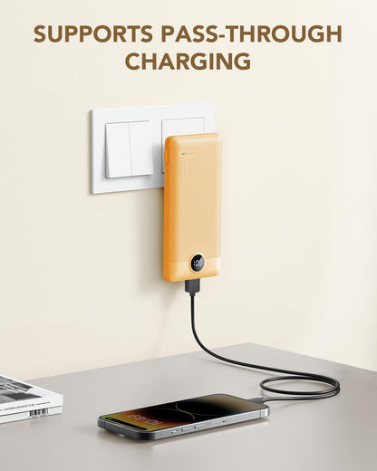 VRURC Portable Charger Built-in Cables and AC Wall Plug, USB C Power Bank 10000mAh, Travel Essentials Phone Charger Compact Lightweight External Battery Pack for Smart Phones, Tablets etc-Pink